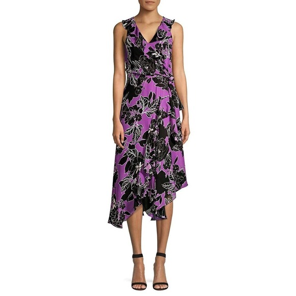 Parker New York NWT Loreena Silk Blend Wrap Dress Purple Black Floral Size 2 - Picture 16 of 16